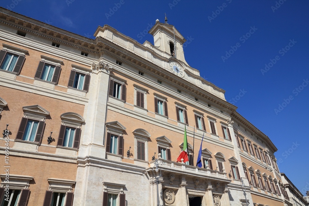 Fototapeta premium Rome landmark, Italy. Montecitorio palace, Italian parliament - governmental building.