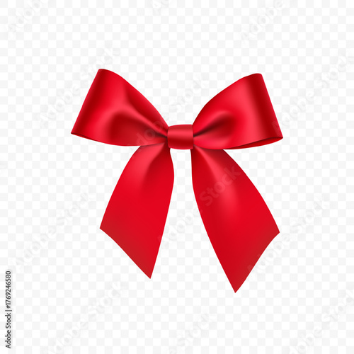 Realistic vector red ribbon bow. A festive decoration element for birthdays and Christmas.