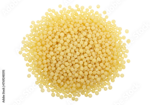 Isolated small balls of toasted pasta, couscous, ptitim, Israelian couscous, pearl couscous