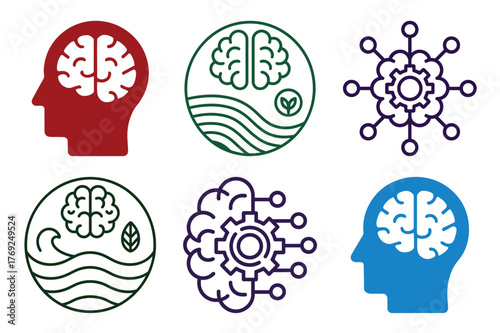 Collection of brain and mind icons representing intelligence