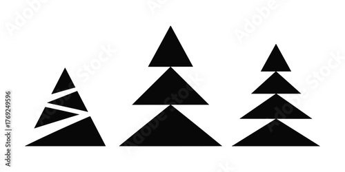 Three stylized black christmas trees