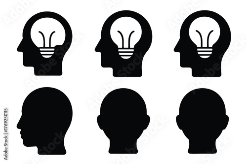 Human head silhouette with light bulb representing idea