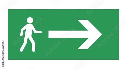 Green Emergency Exit Sign with White Person Icon and Right-Pointing Arrow, Safety Evacuation Route Symbol