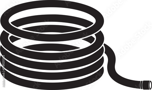 Black coiled garden hose with nozzle on a clean white background vector graphic coiled hose