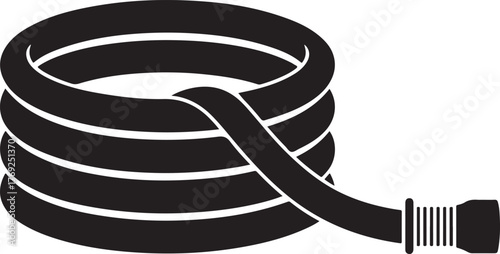 Black coiled garden hose with ribbed connector on a clean white background water hose