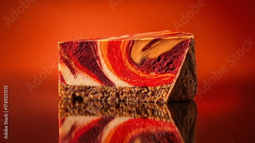 Moroccan fusion slice with harissa swirl, bold color backdrop © fivan
