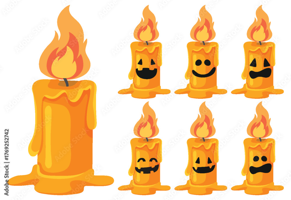Obraz premium Set of Cartoon Candles With Expressive Faces and Flames