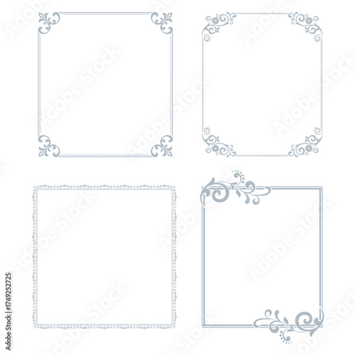 Set of decorative frames Elegant vector element for design in Eastern style, place for text. Floral gray and white borders. Lace illustration for invitations and greeting cards