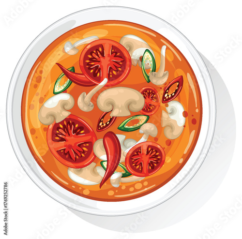 Vibrant Thai Tom Yum Soup Vector Illustration