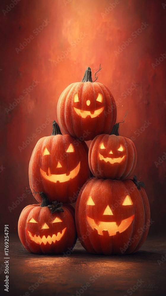 Obraz premium Ghostly glare: bewitched pumpkins with mysterious eyes. Hero sho