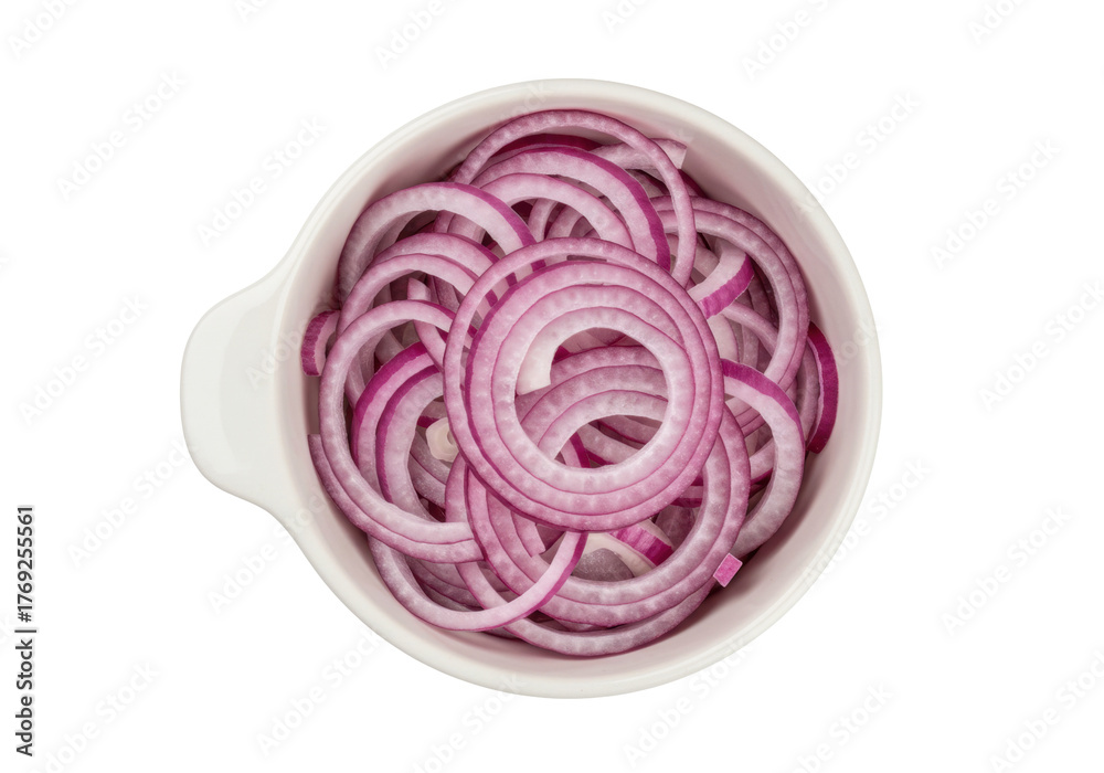 Fototapeta premium Isolated bowl of sliced red onions food ingredient preparation in kitchen cooking fresh