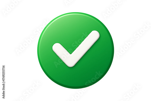 3d green circle check mark icon representing success approval and correct verification isolated on transparent background