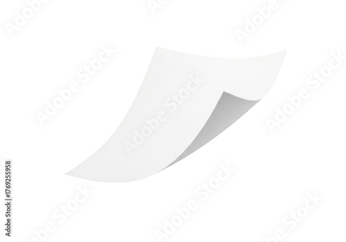 A single white sheet of paper floating in the air against a stark black background in a studio shot