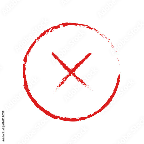 Error mistake icon. Red cross mark symbol. Grunge delete Vector sign. Warning elimination element.