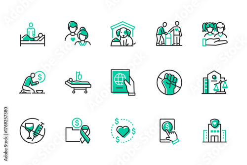 Charitable foundations - set of line design style icons