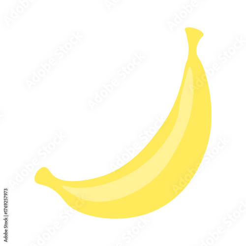 Yellow banana fruit. Healthy tropical snack. Isolated Vector peel. Curved long produce.