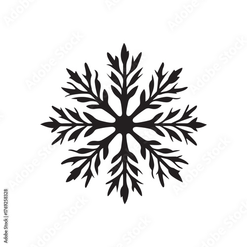 Snowflake silhouette, elegant winter design, delicate ice crystal pattern, frozen nature artwork, festive holiday decoration, minimal snow illustration, seasonal vector art, peaceful winter scene