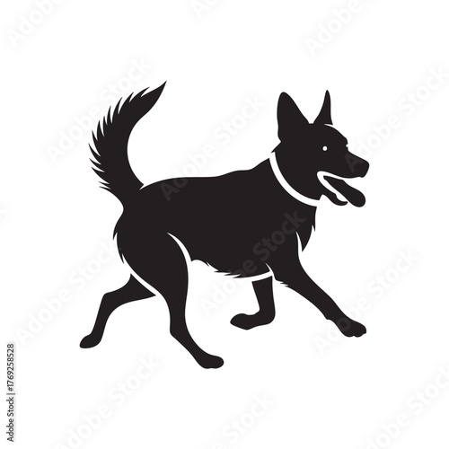 Black silhouette of a dog standing and looking to the side