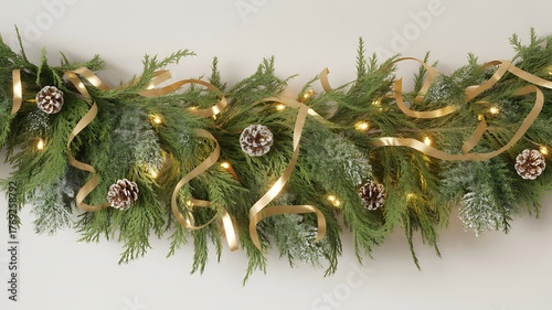 Festive Christmas Garland with Pinecones Ribbon and Sparkling Lights Decoration