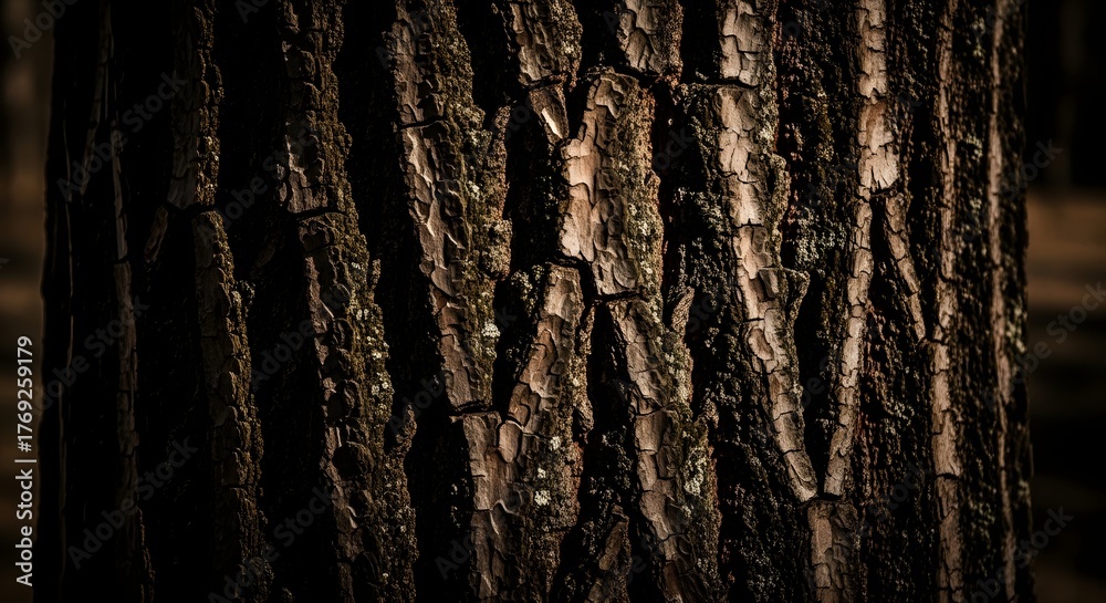 Obraz premium Rough Tree Bark Texture in Dark Forest
