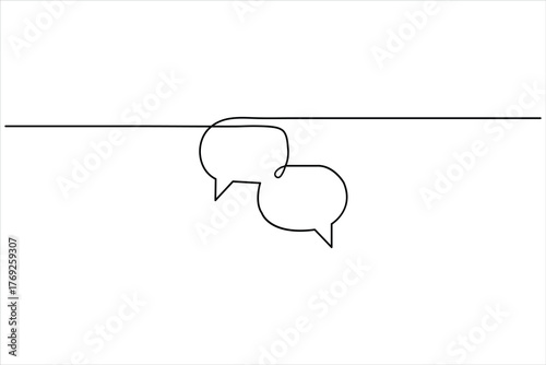 Continuous one line drawing of two speech bubbles intersecting on a straight line