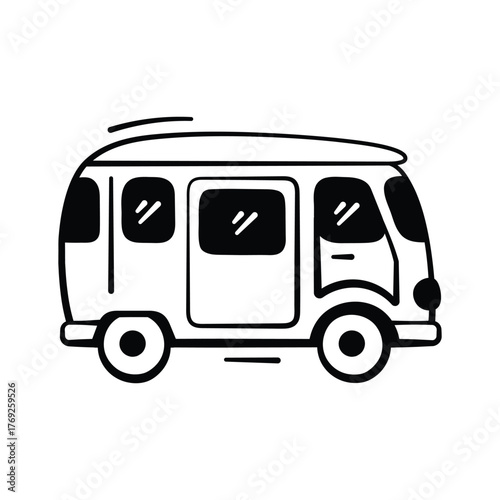 Local transport, shuttle service, or small passenger vehicle, minibus vector design