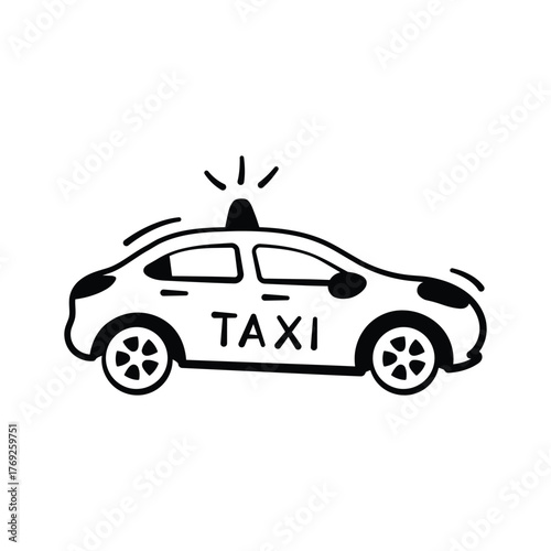 City transport, travel, and cab service, hand drawn doodle style icon of taxi