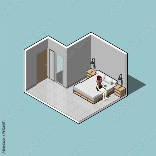 Home Bedroom 3D Interior Vector Illustration