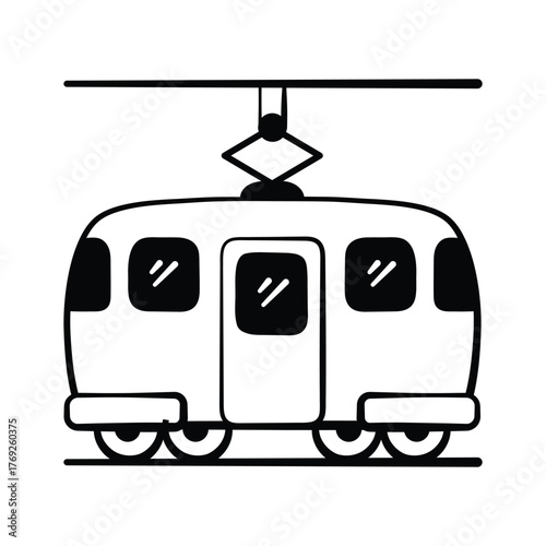 City rail, metro transport, and public commuting, modern doodle icon of tram