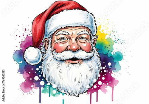 Charming watercolor illustrations of Santa Claus and festive elements for Christmas holidays