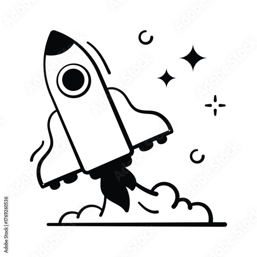 Space exploration, technology, and innovation, trendy hand drawn icon of rocket
