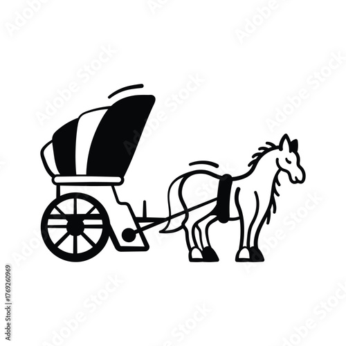 Hand drawn doodle style icon of Horse carriage, historical travel and transport