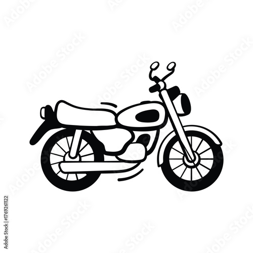 Motorcycle icon in hand drawn style, speed, adventure, and personal mobility