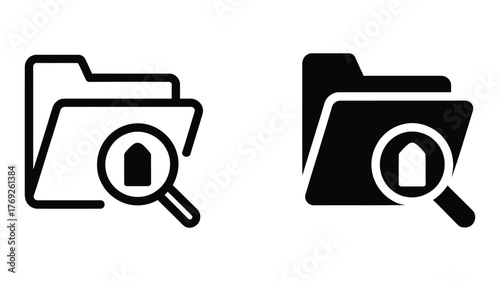 Folder search Vector icon set, representing file management, data organization, and information retrieval in a clean and modern design