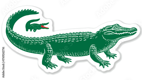 Vibrant green alligator illustration, a predatory reptile symbol for design, stylized swamp creature artwork with a unique touch.