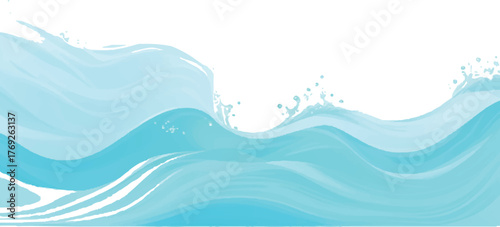 Abstract blue water wave illustration flowing ocean surface with splash vector design element for backgrounds
