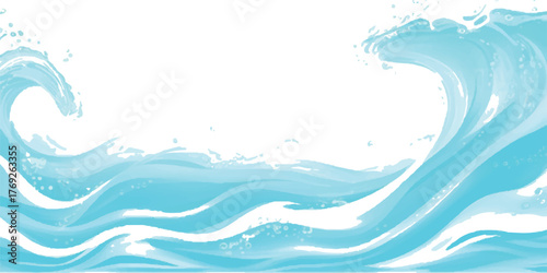 Stylized ocean wave illustration light blue water with white highlights vector background for summer designs
