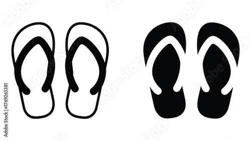 Vector art of Flip flop icons, depicting summer footwear, beach sandals, and casual wear for relaxation and vacation