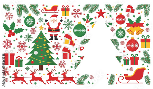 Festive christmas elements collage with santa claus reindeer and tree