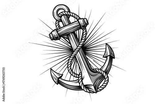 “Nautical Anchor Symbol — Detailed Line Drawing”