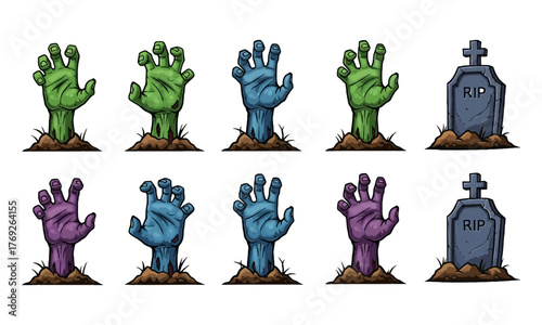 Spooky zombie hands emerge from graves terrifying halloween graphics for your projects