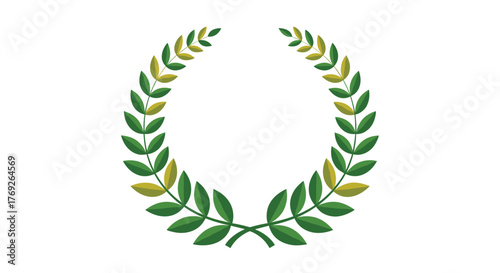 A classic green and golden laurel wreath, forming a circular frame, symbolizing victory, achievement, honor, and success, on a plain white background.