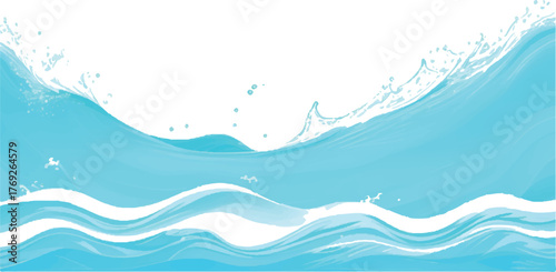 Stylized ocean wave illustration with light blue water and white foam perfect for backgrounds and summer themes