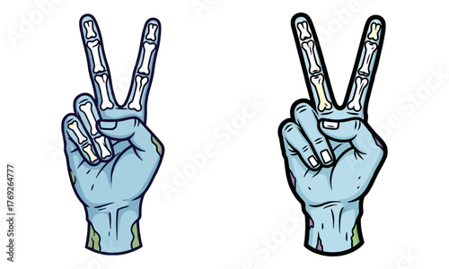 Cartoon zombie hands making peace signs artistic stylized character art 4 04