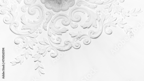 White gypsum bas-relief decoration design details with floral pattern