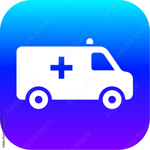 Modern Blue Purple Gradient Icon of an Ambulance Emergency Vehicle Symbol on a Rounded Square Button.