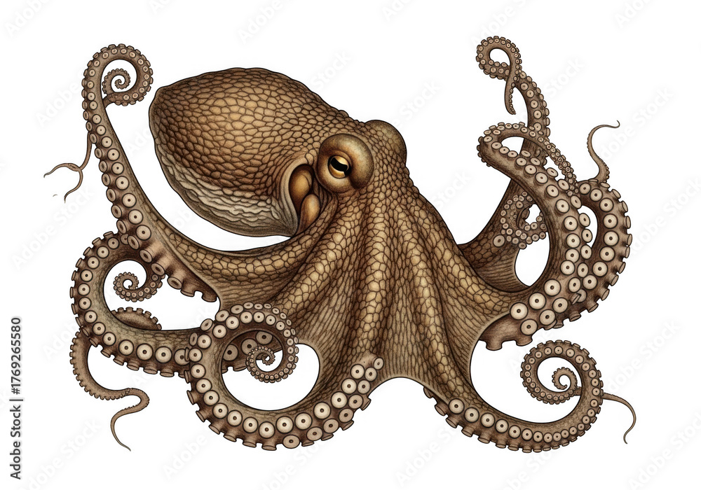 Obraz premium Detailed illustration of a brown octopus isolated on transparent background
