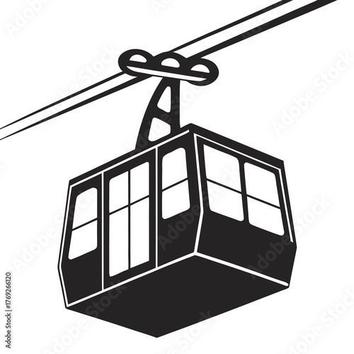 Cable car icon, sign, symbol, vector art. Black cable car icon representing transportation and travel. Gondola symbol, logo illustration. Ski gondola vector art.