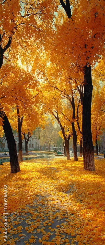 Fototapeta premium Chasing sunbeams through a golden leafy wonderland. High resolut