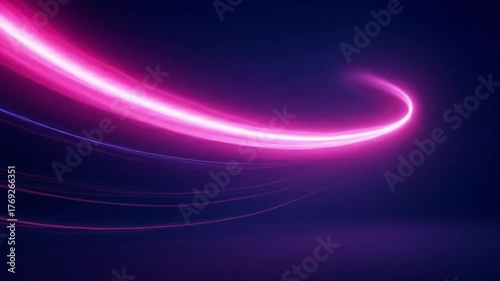 A vibrant pink neon light streak curves elegantly across a dark, futuristic background, conveying speed and energy.